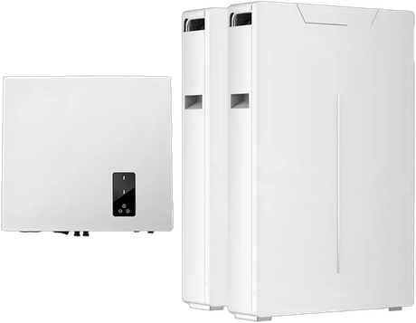 A hybrid inverter with two wall-mounted batteries